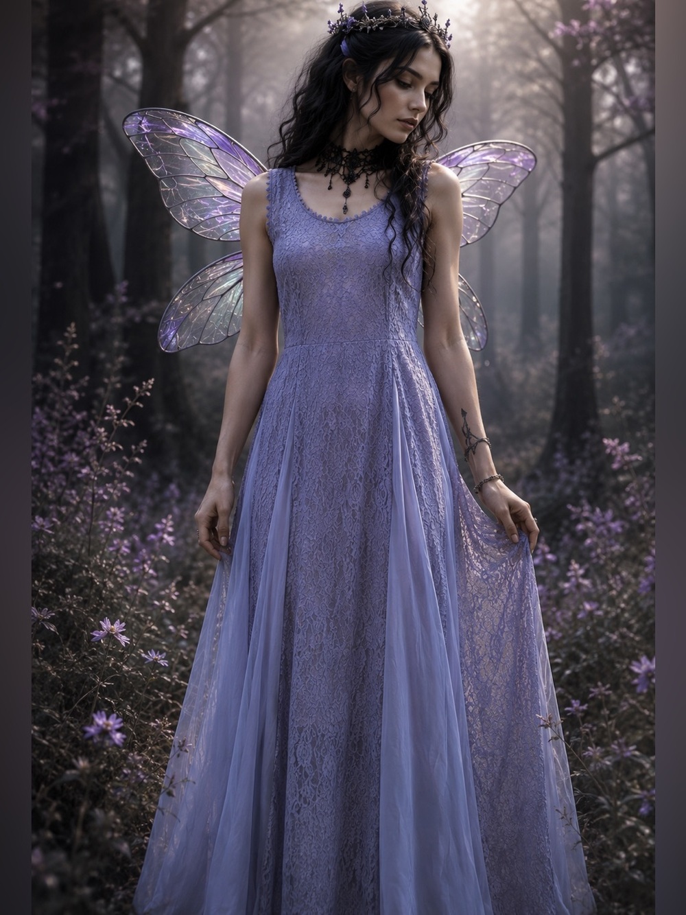 Vintage Lilac Fairycore Whimsigoth M Flowing Sheer Godet Skirt
